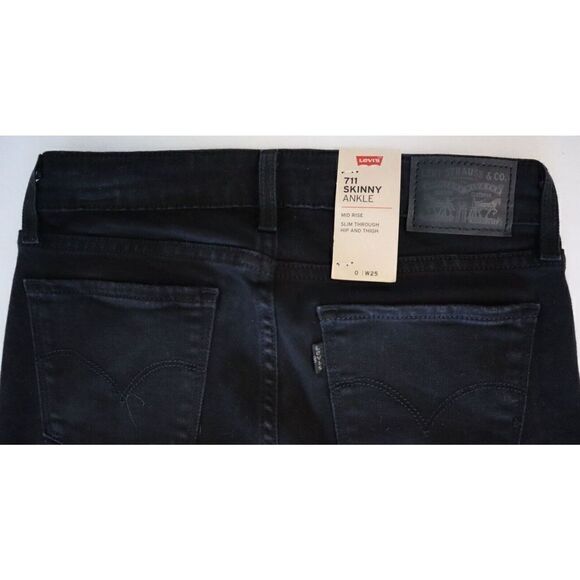 Levi's 711 Women's Sz 0 (W 25) Black Skinny Ankle Mid Rise Jeans $70 - Picture 4 of 7